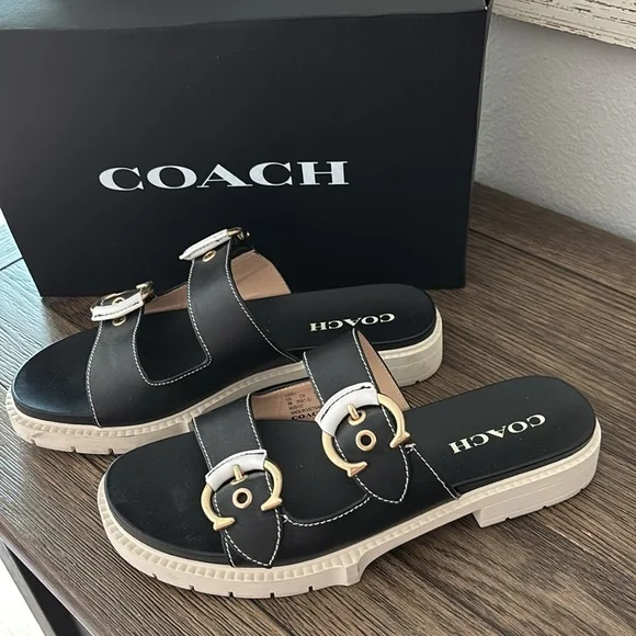 Coach Piper Leather Sandal Black Size 9 Like New - Picture 4 of 7